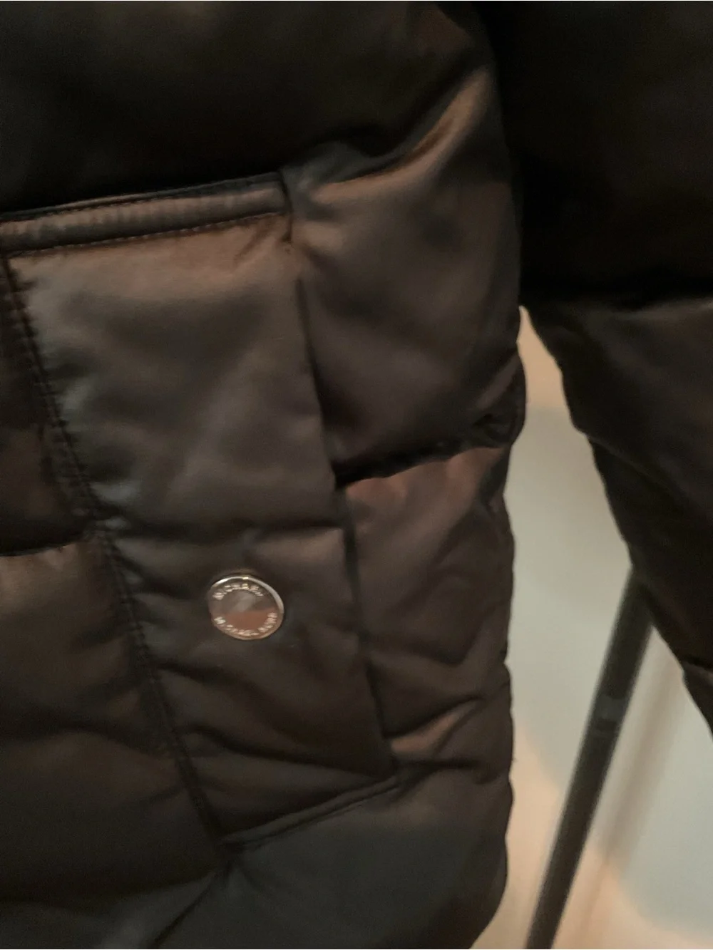 Michael Kors Black Puffer Jacket with Cream Sherpa Hood Trim